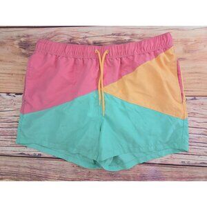 ASOS 3.5" Swim Shorts Large Mens 80s Style Vintage Color Block Summer Beachwear